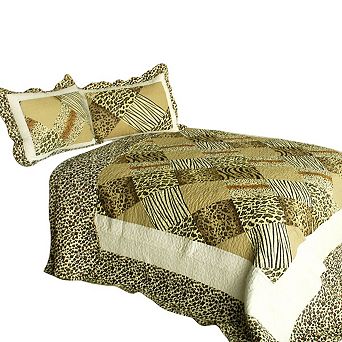 3 pc Animal Print Quilt Set with Shams Vermicelli Quilted Bedding Set Cotton