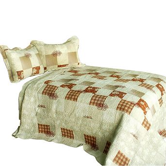 3 pc Checkered Print Quilt Set with Shams Vermicelli Quilted Bedding Set Cotton