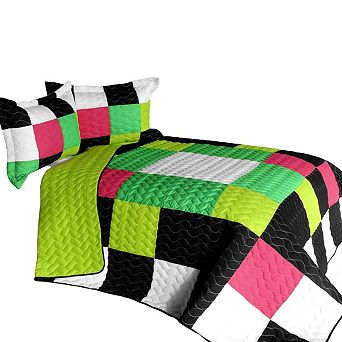 3 pc Geometric Patchwork Vermicelli Quilted Bedding Set