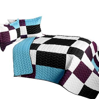 3 pc Geometric Patchwork Vermicelli Quilted Bedding Set