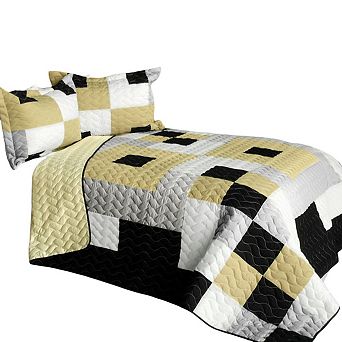 3 pc Bedding Quilt with Structured Patchwork Design and Matching Shams