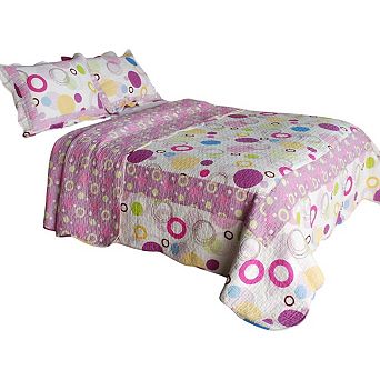 3 pc Bubbles Print Quilt Set with Shams Vermicelli Quilted Bedding Set Cotton