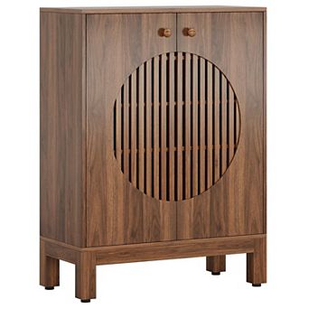 20 Pair Shoe Cabinet with Louvered Doors Entryway Shoe Storage Organizer with Adjustable Shelves