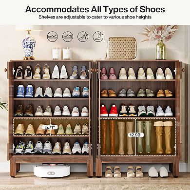 20 Pair Shoe Cabinet with Louvered Doors Entryway Shoe Storage Organizer with Adjustable Shelves