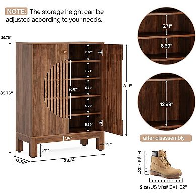 20 Pair Shoe Cabinet with Louvered Doors Entryway Shoe Storage Organizer with Adjustable Shelves