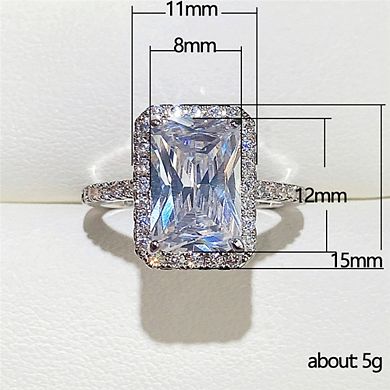 White Gold Plated Square Cubic Zirconia Elegant Minimalist Engagement Ring