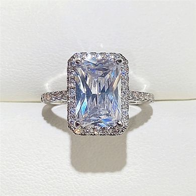 White Gold Plated Square Cubic Zirconia Elegant Minimalist Engagement Ring