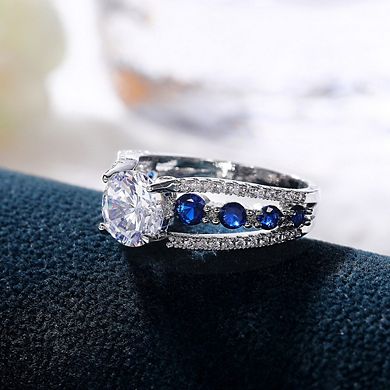 Women Blue White Round CZ Novel Designed Female Party Ring
