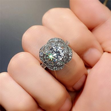 White Gold Plated Round Cubic Zirconia Vintage Bloom Engagement Ring