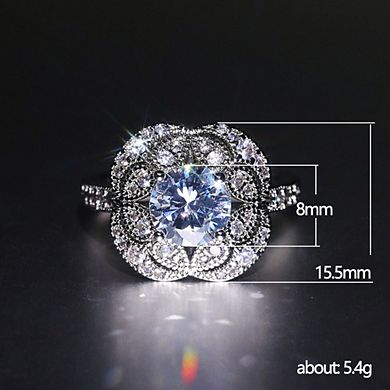 White Gold Plated Round Cubic Zirconia Vintage Bloom Engagement Ring