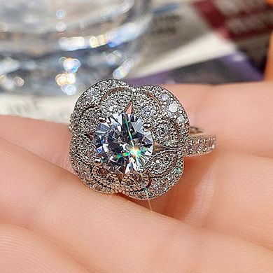 White Gold Plated Round Cubic Zirconia Vintage Bloom Engagement Ring