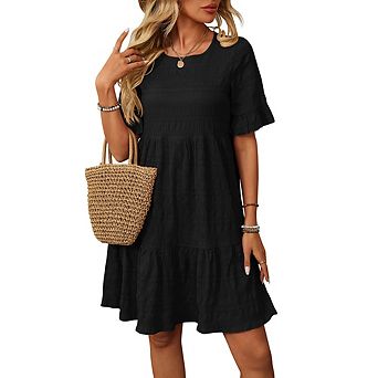 Flowy Midi Dresses for Women Ruffle Loose Fit Crewneck Sleeveless Sundress Beach Dress