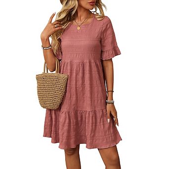 Flowy Midi Dresses for Women Ruffle Loose Fit Crewneck Sleeveless Sundress Beach Dress