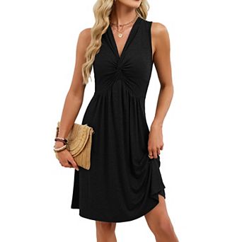 Women's V Neck Front Knotted Sleeveless Tank Dress Summer Solid Casual Dress