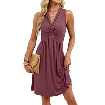 Women's V Neck Front Knotted Sleeveless Tank Dress Summer Solid Casual Dress