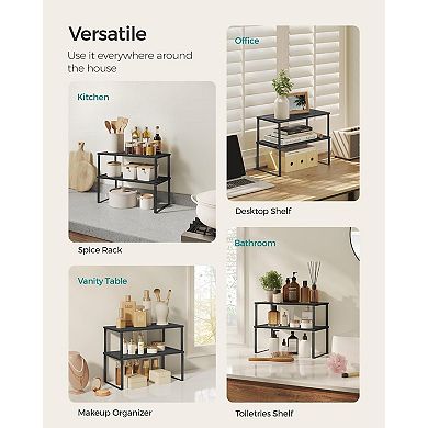 2 Pack Expandable Stackable Kitchen Storage Shelf Metal Wood Spice Rack