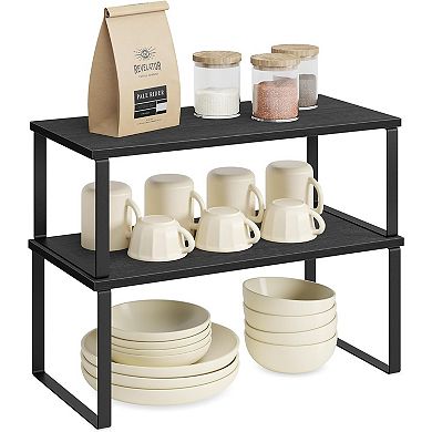 2 Pack Expandable Stackable Kitchen Storage Shelf Metal Wood Spice Rack