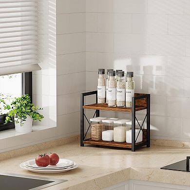 2 Pack Expandable Stackable Metal Wood Kitchen Spice Storage Shelf