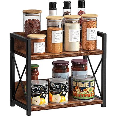 2 Pack Expandable Stackable Metal Wood Kitchen Spice Storage Shelf