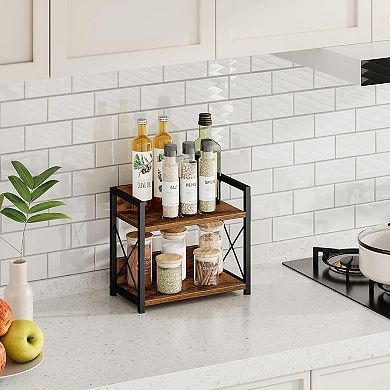 2 Pack Expandable Stackable Metal Wood Kitchen Spice Storage Shelf