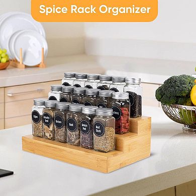 3 Tier Bamboo Spice Rack Organizer 2 Pack Step Storage Shelf for Kitchen Cabinet Pantry