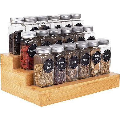 3 Tier Bamboo Spice Rack Organizer 2 Pack Step Storage Shelf for Kitchen Cabinet Pantry