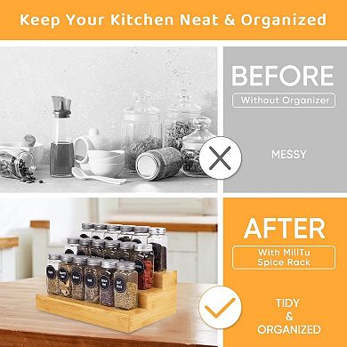 3 Tier Bamboo Spice Rack Organizer 2 Pack Step Storage Shelf for Kitchen Cabinet Pantry