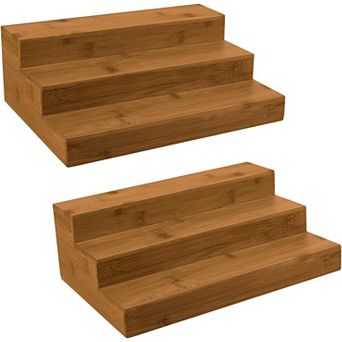 3 tier Bamboo Spice Rack Organizer 2 Pack Step Storage Shelf for Kitchen Cabinet Pantry