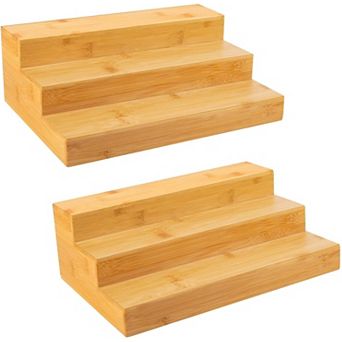 3 tier Bamboo Spice Rack Organizer 2 Pack Step Storage Shelf for Kitchen Cabinet Pantry