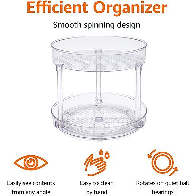 2 Tier Clear Lazy Susan Turntable Organizer, 9 Inch for Spices and Condiments
