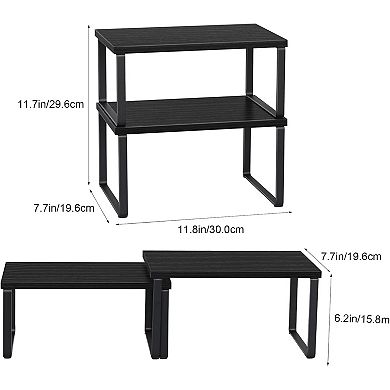 4 Pack Stackable Expandable Wood Storage Shelves Kitchen Cabinet Pantry Organizer