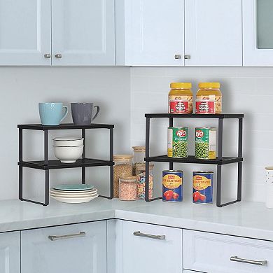 4 Pack Stackable Expandable Wood Storage Shelves Kitchen Cabinet Pantry Organizer