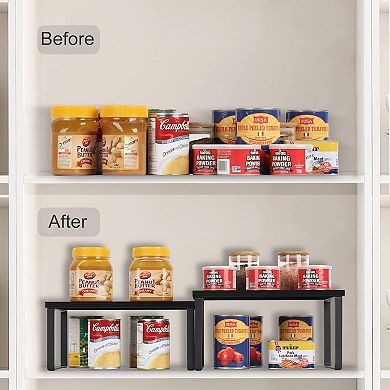 4 Pack Stackable Expandable Wood Storage Shelves Kitchen Cabinet Pantry Organizer