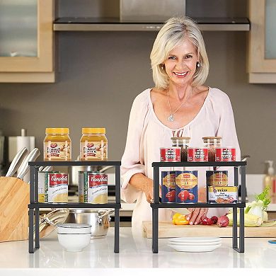 4 Pack Stackable Expandable Wood Storage Shelves Kitchen Cabinet Pantry Organizer
