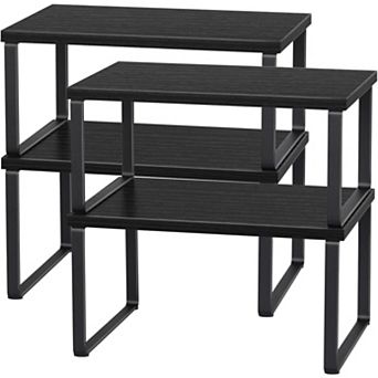 4 Pack Stackable Expandable Wood Storage Shelves Kitchen Cabinet Pantry Organizer