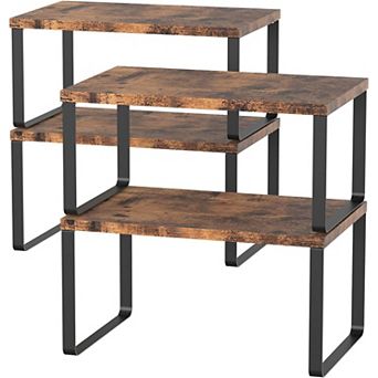 4 Pack Stackable Expandable Wood Storage Shelves Kitchen Cabinet Pantry Organizer