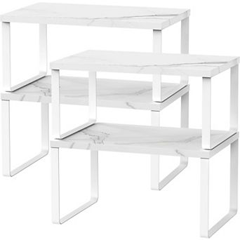 4 Pack Stackable Expandable Wood Storage Shelves Kitchen Cabinet Pantry Organizer