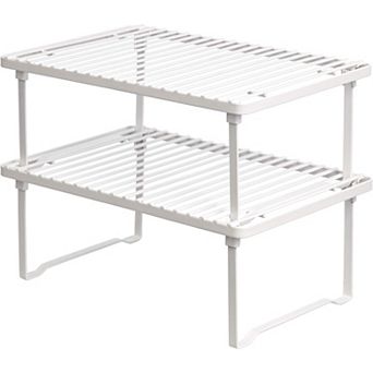 Set of 2 Stackable Metal Storage Shelves Kitchen Cabinet Organizer for Dishes