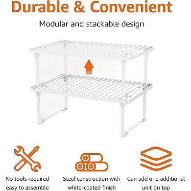 Set of 2 Stackable Metal Storage Shelves Kitchen Cabinet Organizer for Dishes