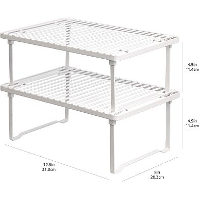 Set of 2 Stackable Metal Storage Shelves Kitchen Cabinet Organizer for Dishes