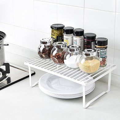 Set of 2 Stackable Metal Storage Shelves Kitchen Cabinet Organizer for Dishes