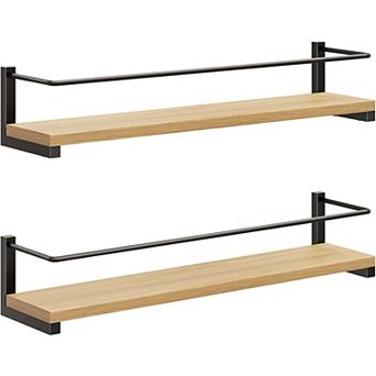 2 Pack Rustic Wood Wall Mounted Spice Rack for Kitchen