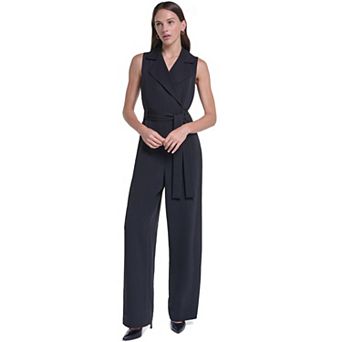 Women's Andrew Marc Sleeveless Faux Wrap Self Tie Jumpsuit