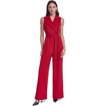 Women's Andrew Marc Sleeveless Faux Wrap Self Tie Jumpsuit