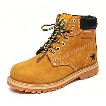 Men's Steel Toe Work Boots 6" Tan Nubuck Leather Lug Solle Shoes