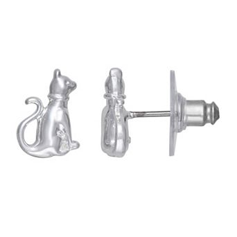 Pet Friends Silver-Tone Polished Cat Post Earring Set