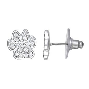 Pet Friends Silver Tone Polished Post Paw Stud Earrings