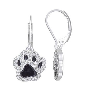 Pet Friends Silver Tone Polished Leverback Paw Earrings