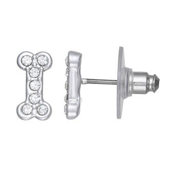 Pet Friends Silver Tone Bone Stud Earrings