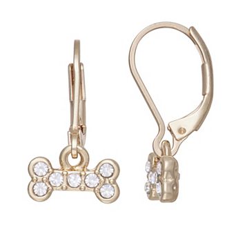 Pet Friends Gold-Tone Polished Leverback Dog Bone Earrings